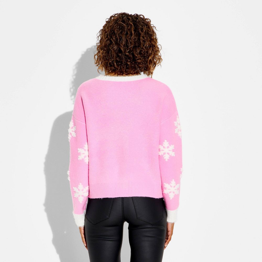 New - Women's Snowflake Festive Graphic Sweater - Pink XS