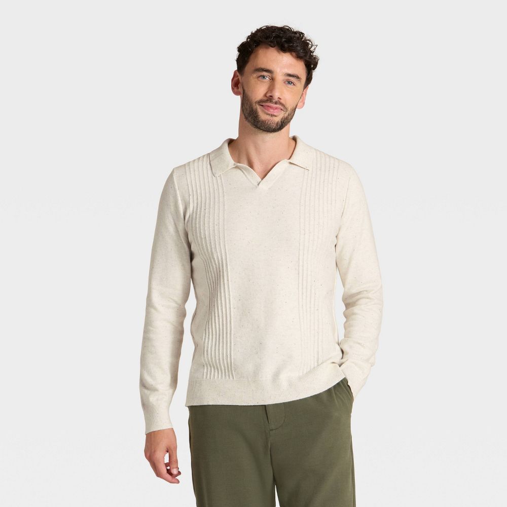 New - Men's Soft Knit Johnny Collar Polo Sweater - Goodfellow & Co™ Light Beige XXL