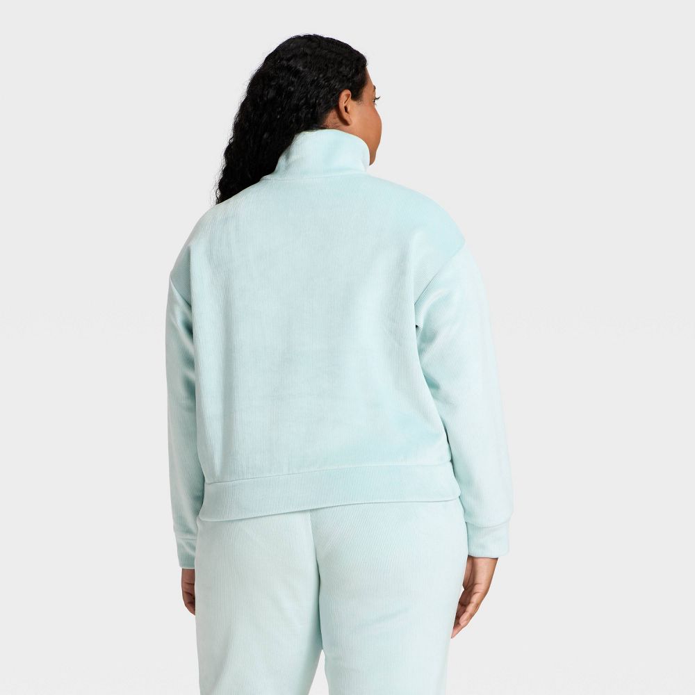 New - Women's Velour Ribbed 1/2 Zip Sweatshirt - All In Motion™ Light Aqua Blue 4X