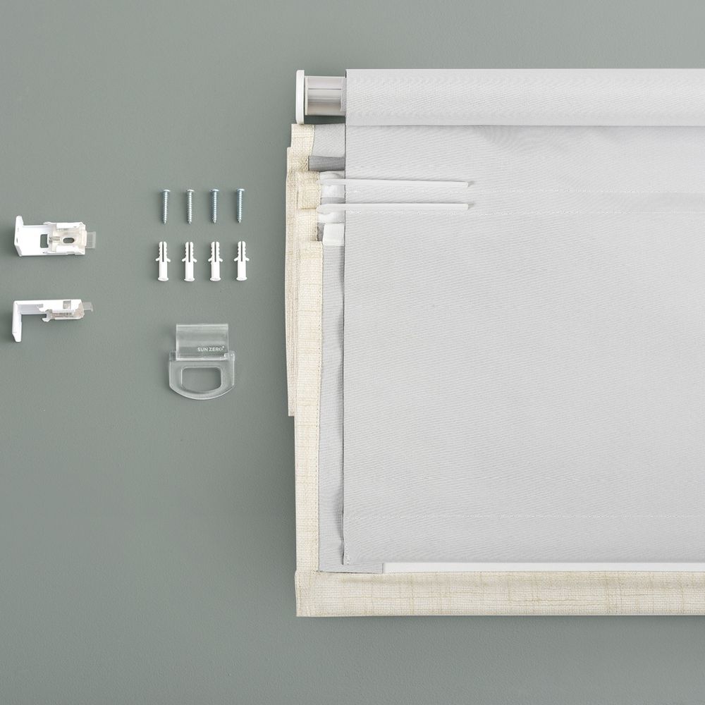 Open Box - 23"x64" Sun Zero Somerton Textured 100% Blackout Cordless Roman Shade Linen