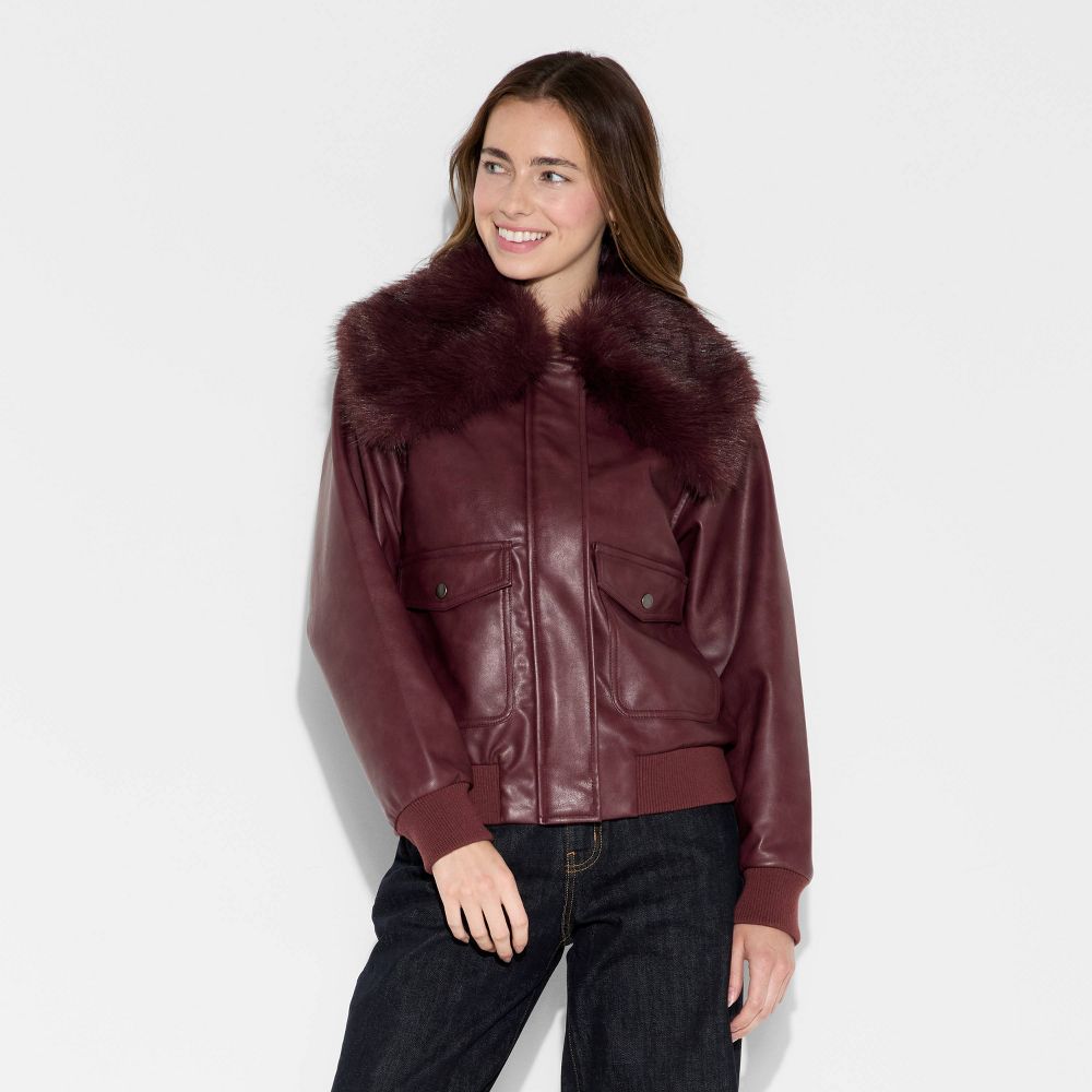 Open Box - Women's Faux Leather Bomber Jacket - Wild Fable™ Red S