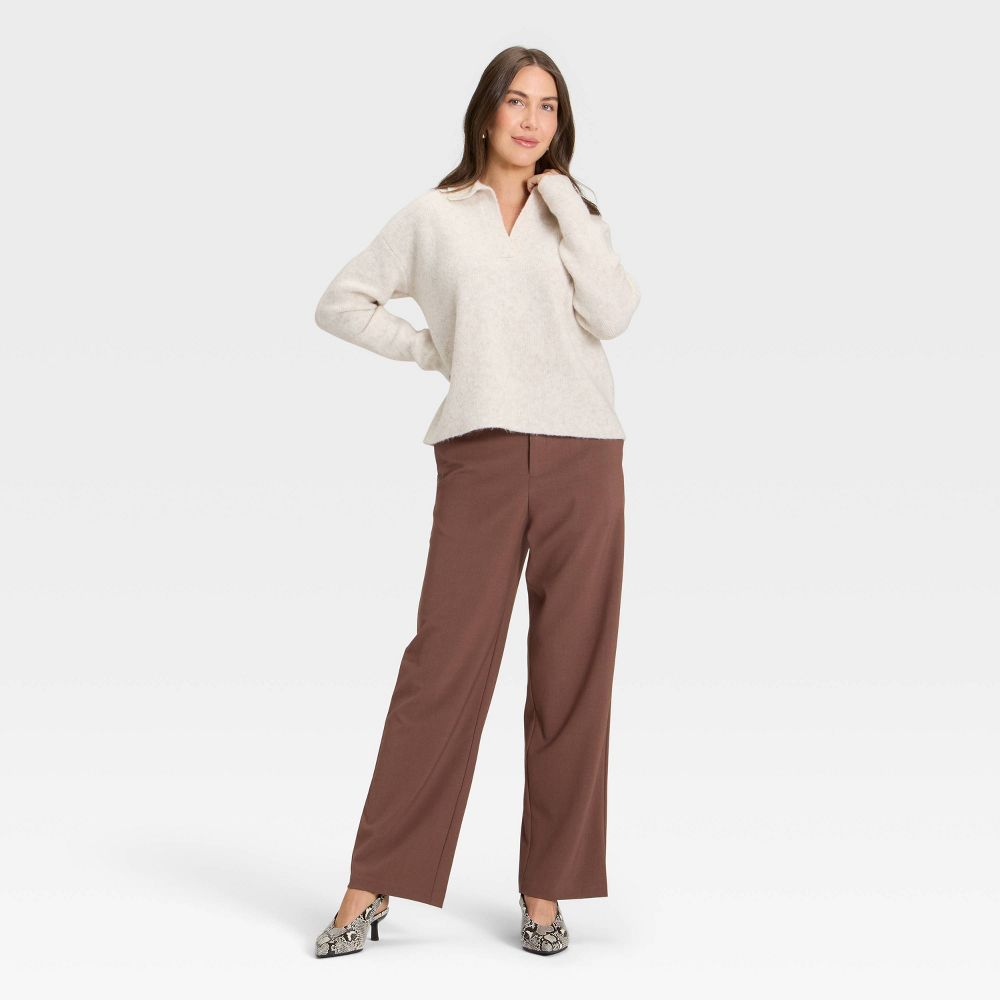 Open Box - Women's Cozy Knit Polo - A New Day™ Oatmeal S
