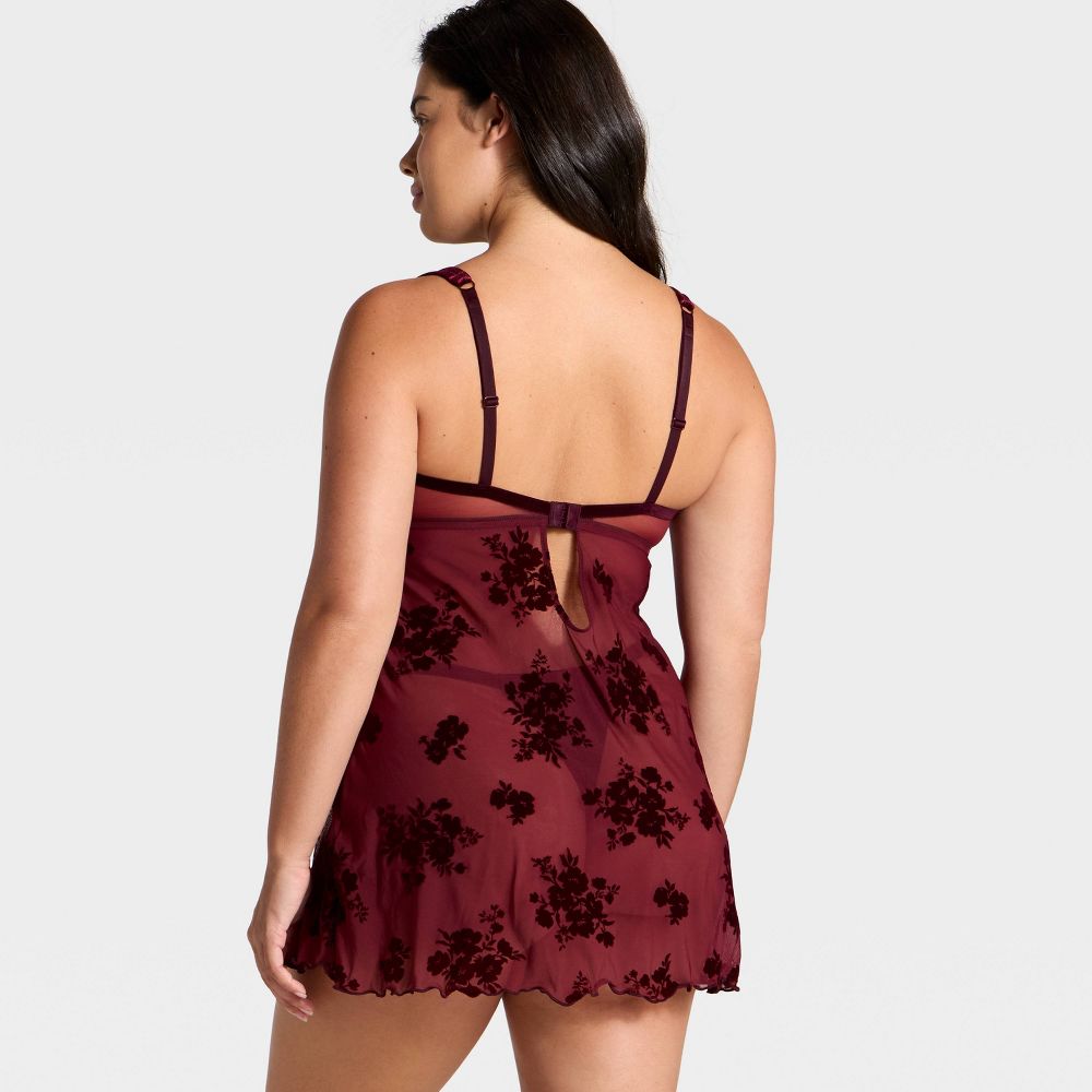 New - Women's Flocked Lingerie Slip Dress - Auden™ Berry Red XL