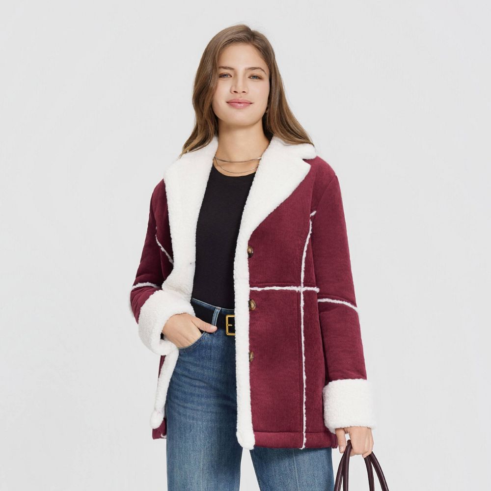 New - Women's Corduroy Shearling Faux Fur Jacket - Universal Thread™ Burgundy XXL