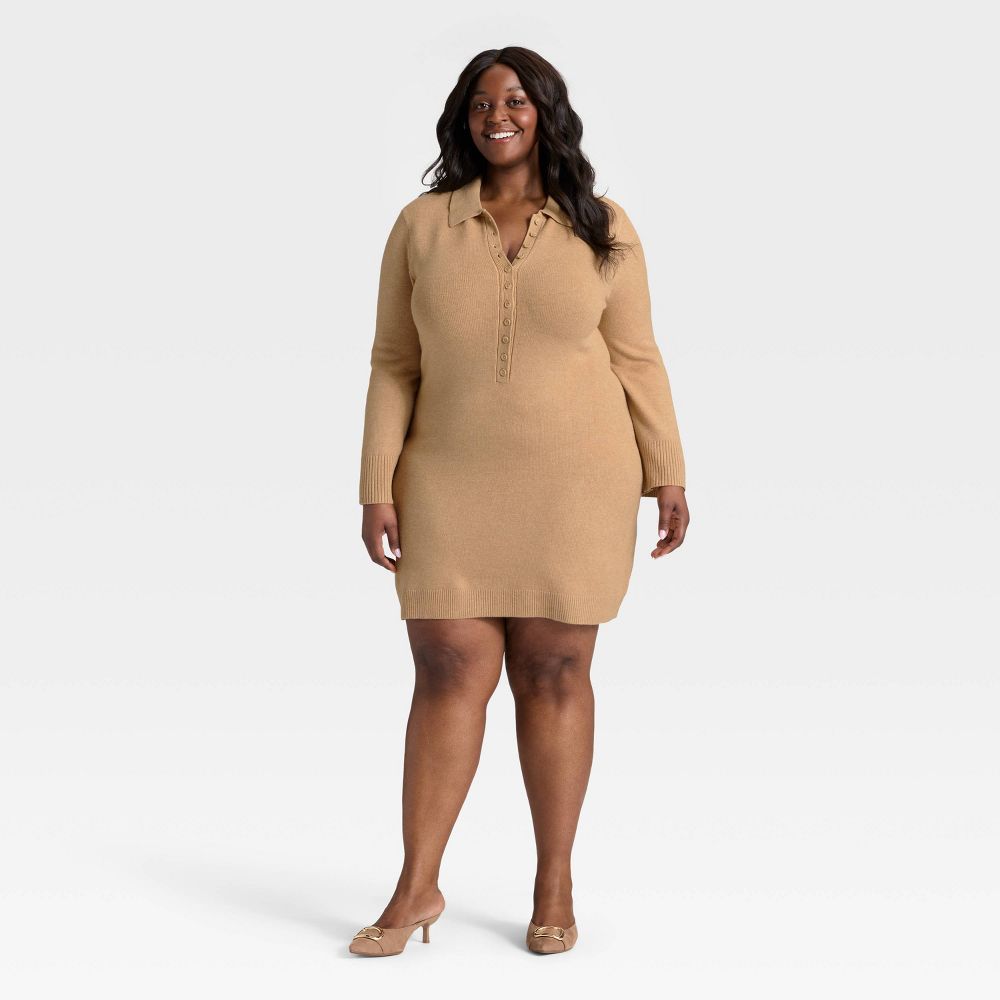 New - Women's Long Sleeve Sweater Dress - A New Day™ Light Heather Brown 3X