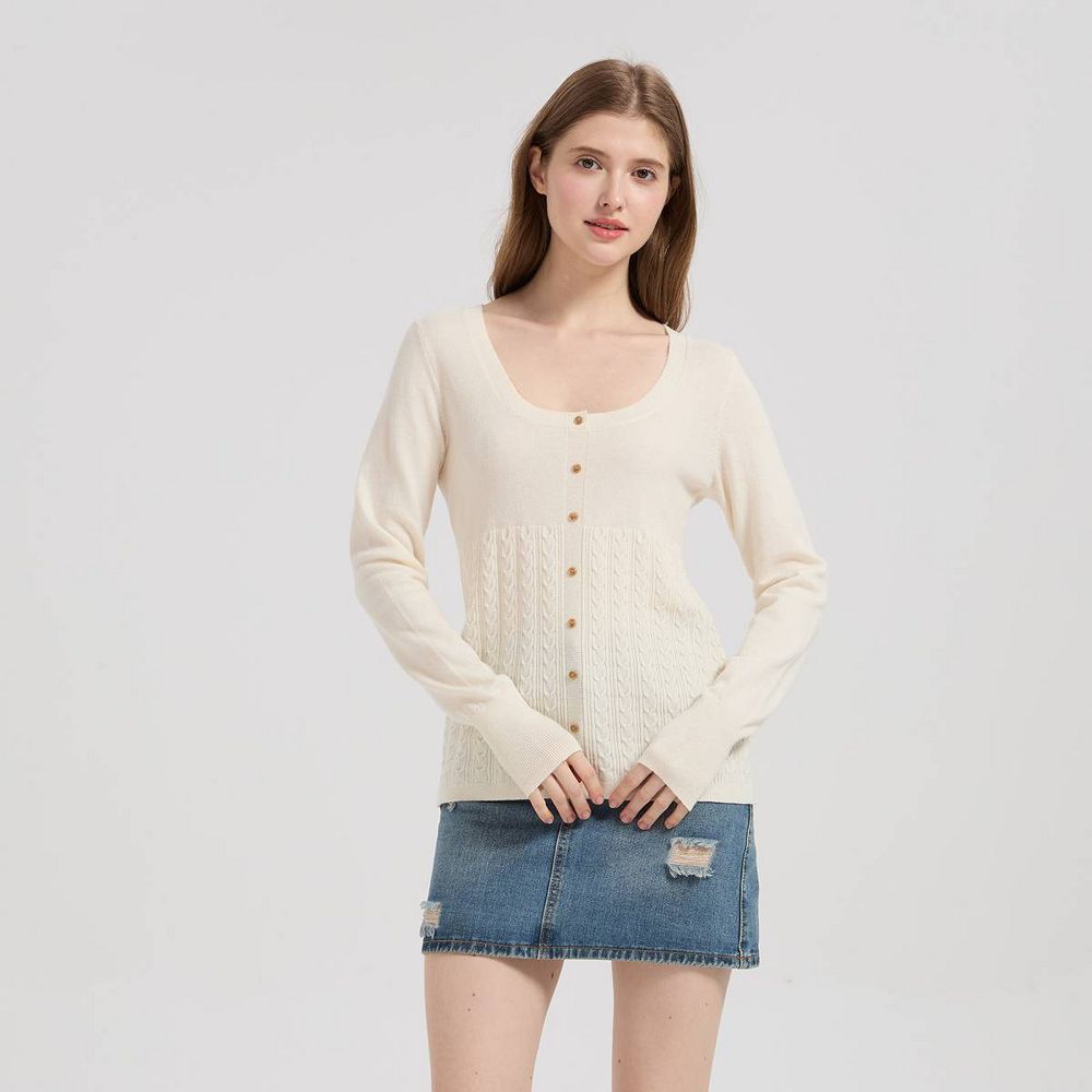 New - Women's Crewneck Babydoll Pullover Sweater - Wild Fable™ Ivory XXL