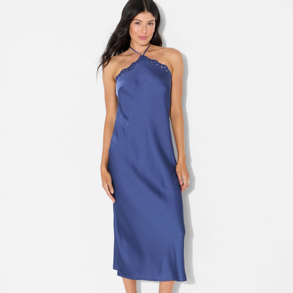 New - Women's Lace Trim Maxi A-Line Dress - Wild Fable™ Blue XS