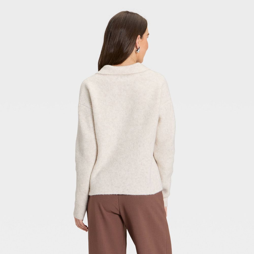 Open Box - Women's Cozy Knit Polo - A New Day™ Oatmeal S