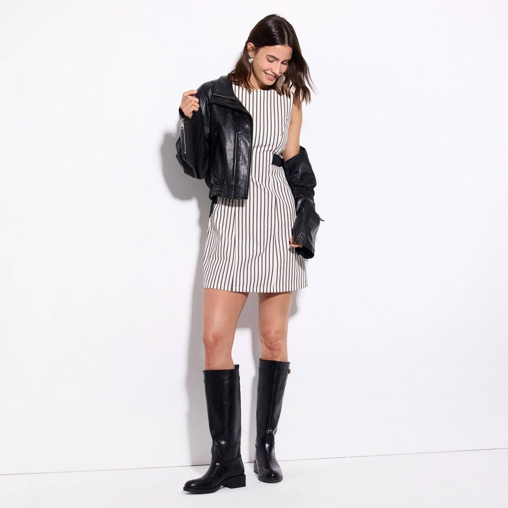 New - Women's Tie Mini Dress - Wild Fable™ White/Black Striped L