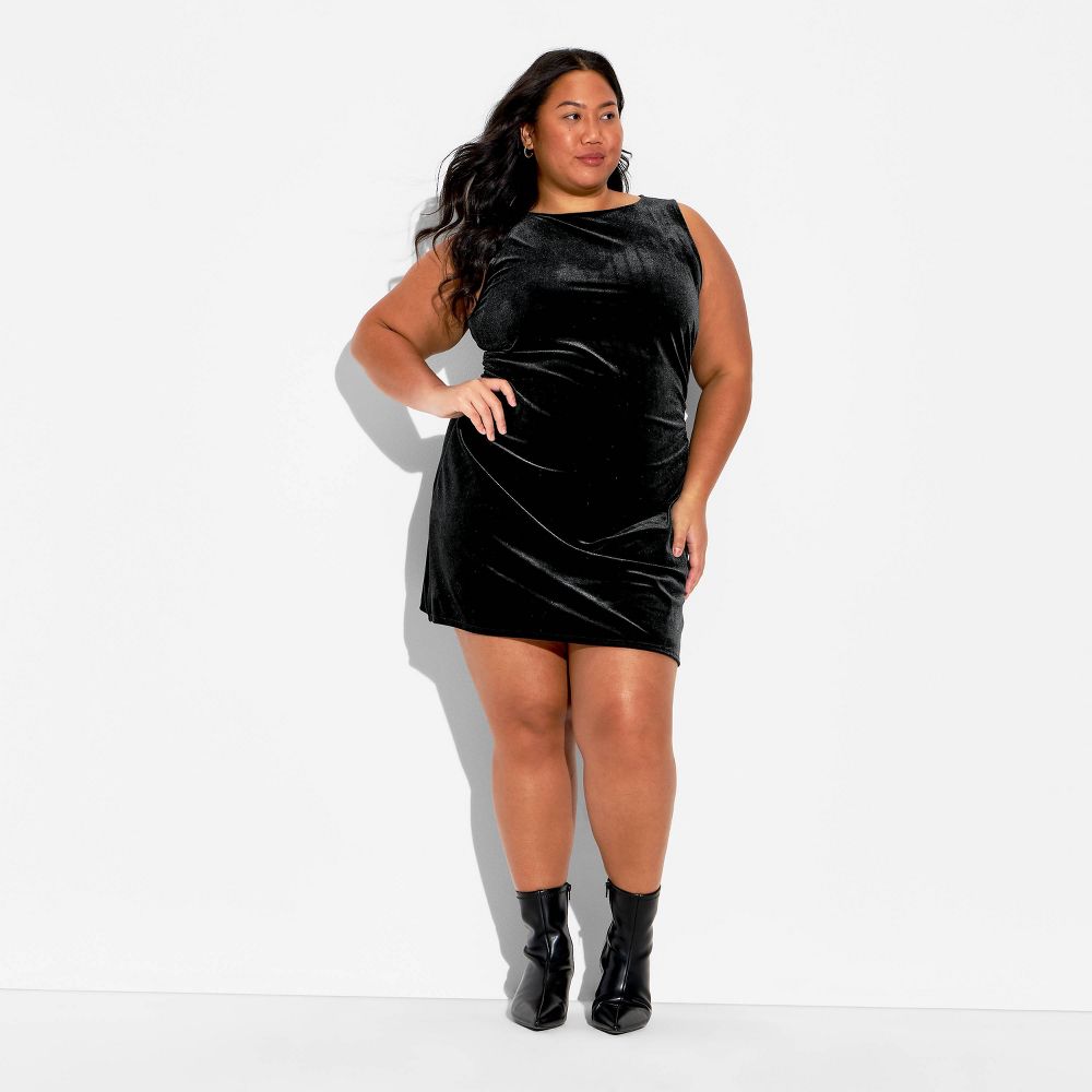 New - Women's Velvet Mini Sheath Dress - Wild Fable™ Black 4X