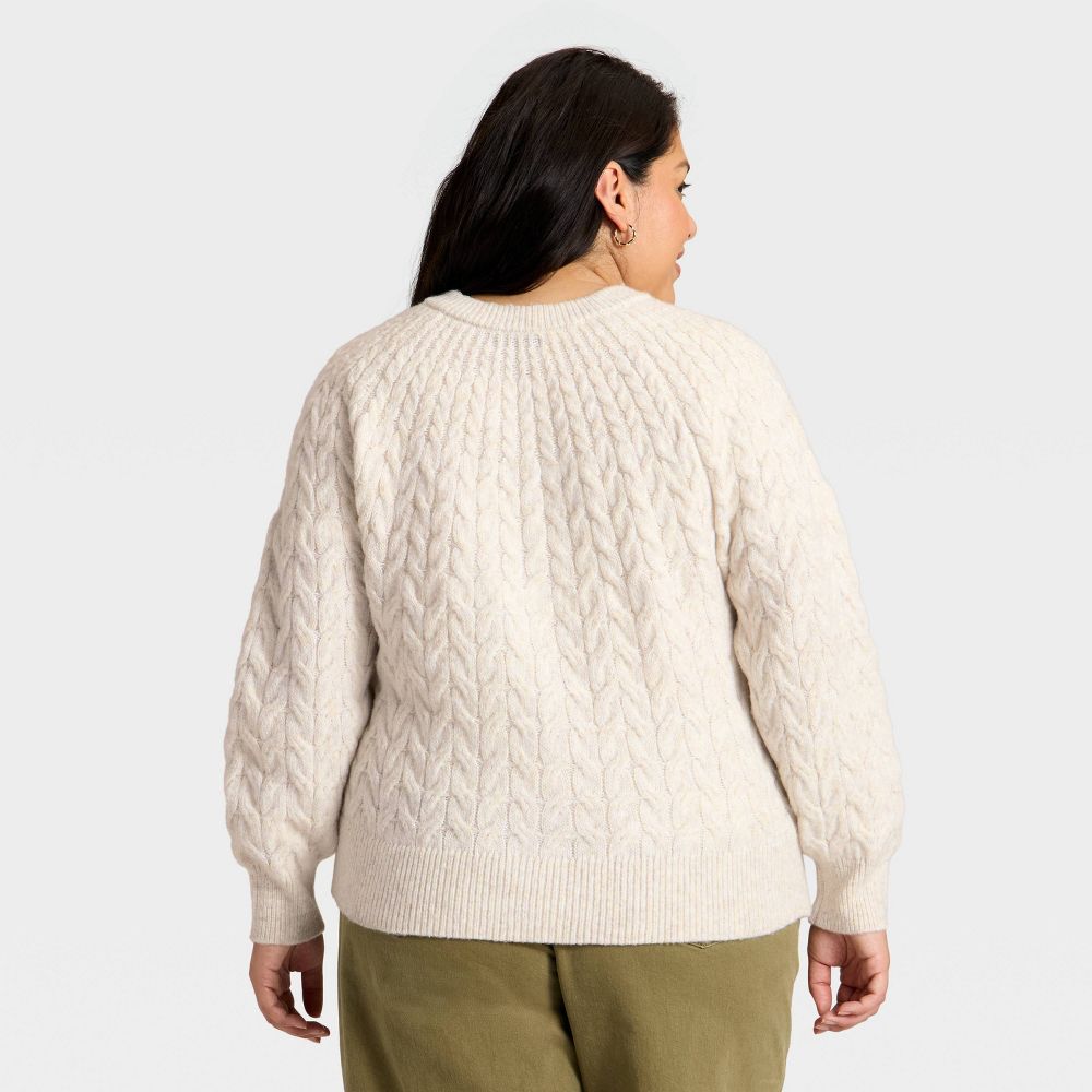 New - Women's Button-Front Cable Knit Cardigan Sweater - Ava & Viv™ Oatmeal 2X