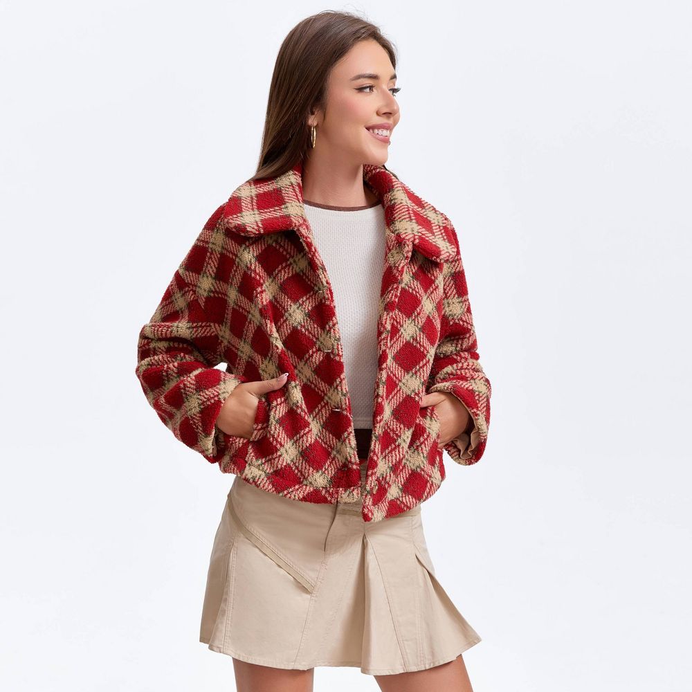 New - Women's Fleece Coat - Wild Fable™ Red Diamond Print XS