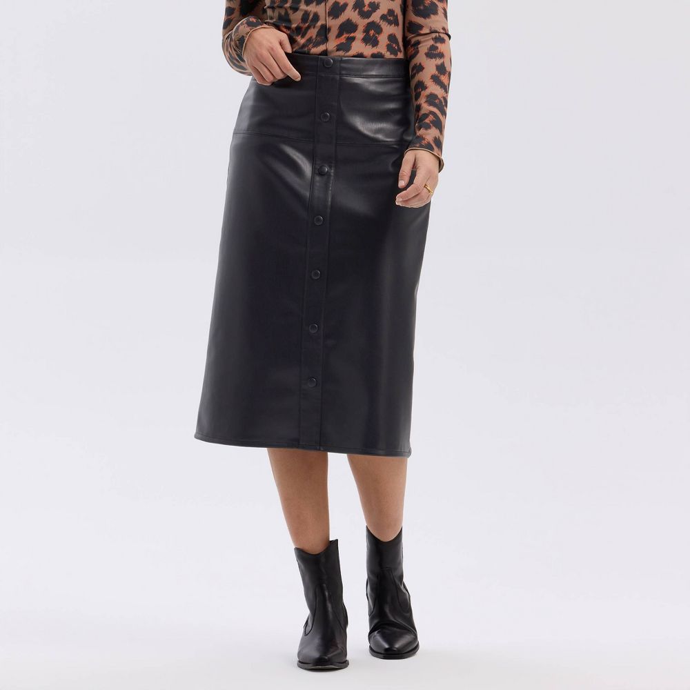New - Women's Button-Front Midi A-Line Skirt - A New Day™ Black XL