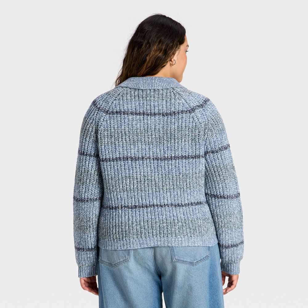 New - Women's Chunky Polo Collar Pullover Sweater - Universal Thread™ Blue Striped 2X