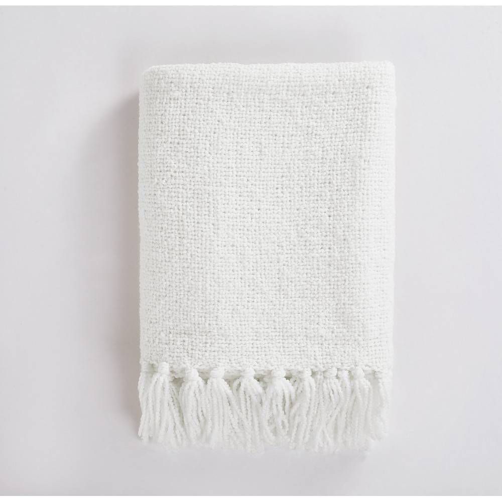 New - Brooklyn Loom 50"x70" Chunky Boucle Textured Microfiber Throw Blanket in White