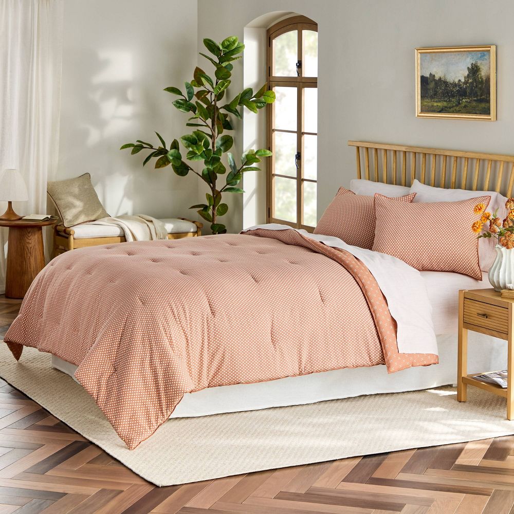 New - 3pc King Block Pattern Comforter Set Rust - Hearth & Hand™ with Magnolia