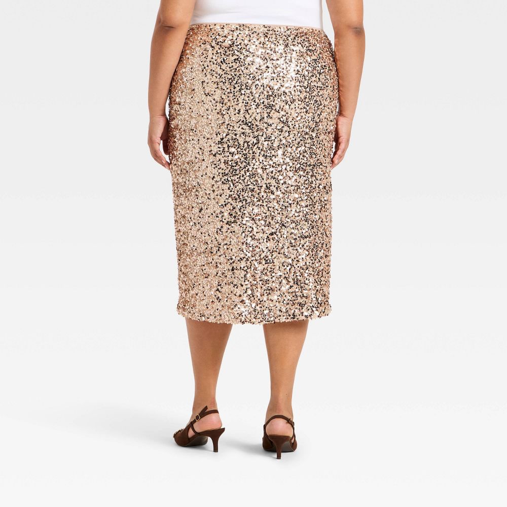Open Box - Women's High-Rise Sequin Midi Pencil Skirt - Ava & Viv™ Champagne 3X