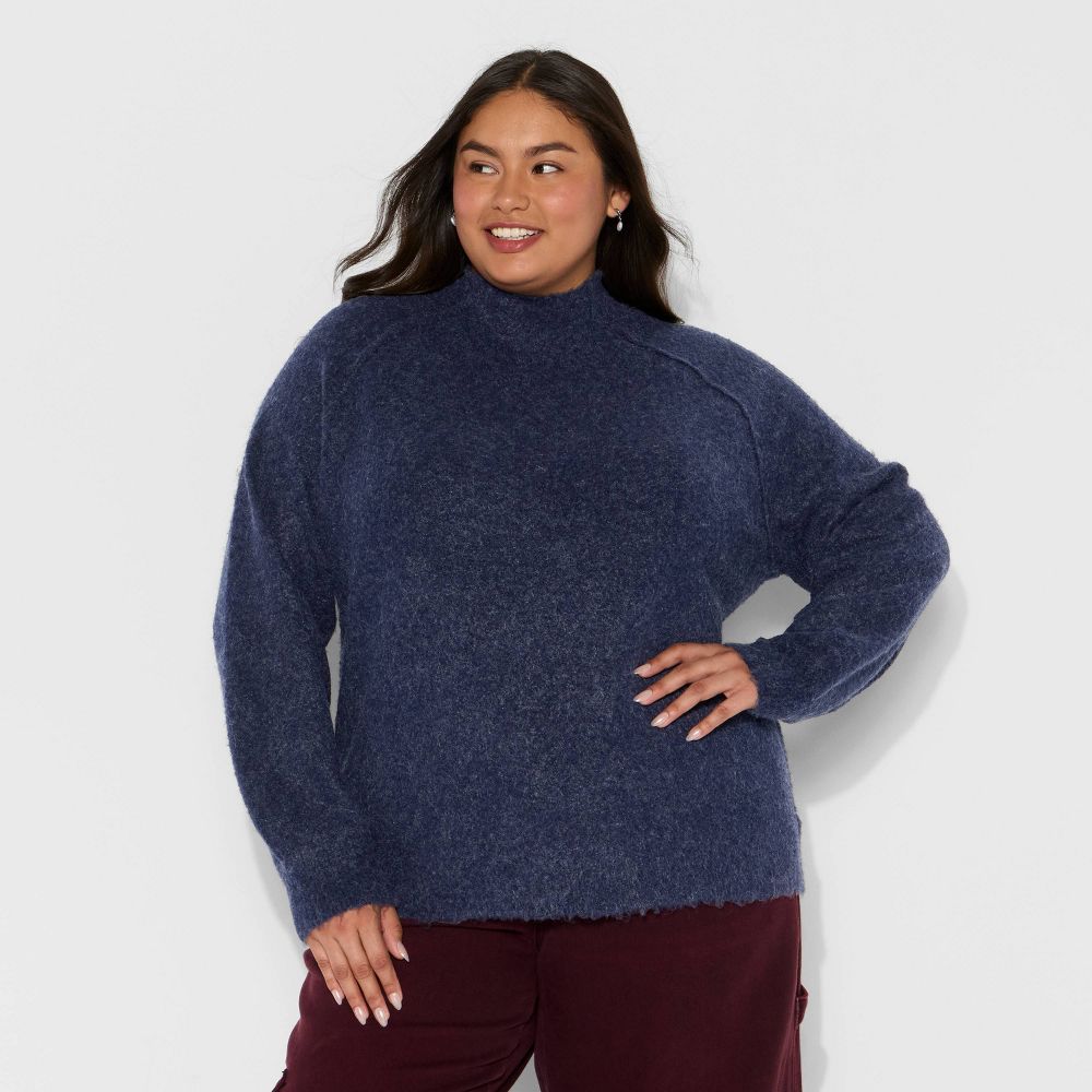 New - Women's Turtleneck Boucle Tunic Pullover Sweater - Wild Fable™ Navy Blue 2X