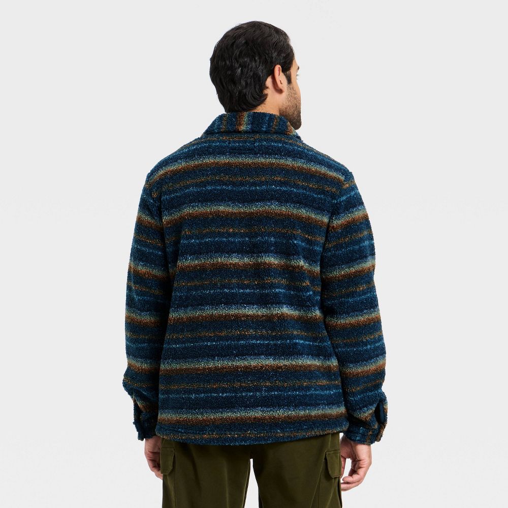 New - Men's Vintage High Pile Full Button Jacket - Goodfellow & Co™ Dark Blue Striped S