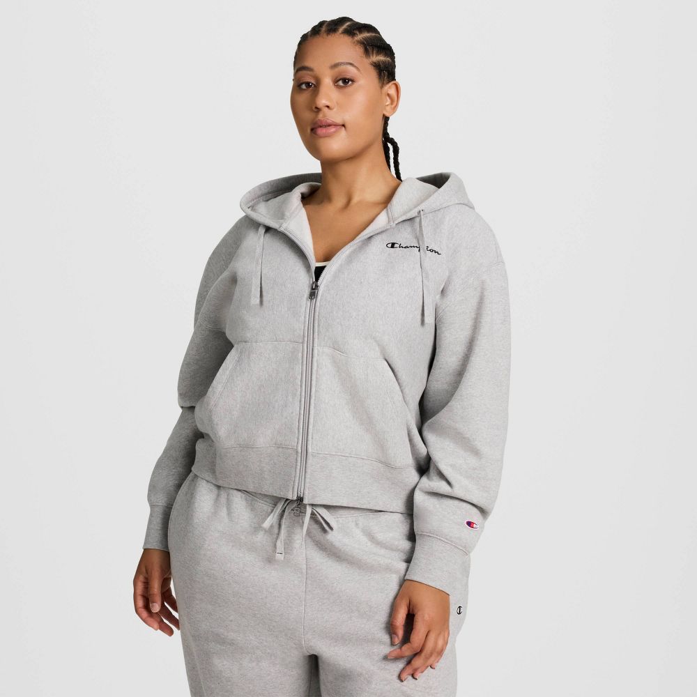 New - Champion Women's Cropped Fleece Zip-Up Sweatshirt - Heather Gray 2X