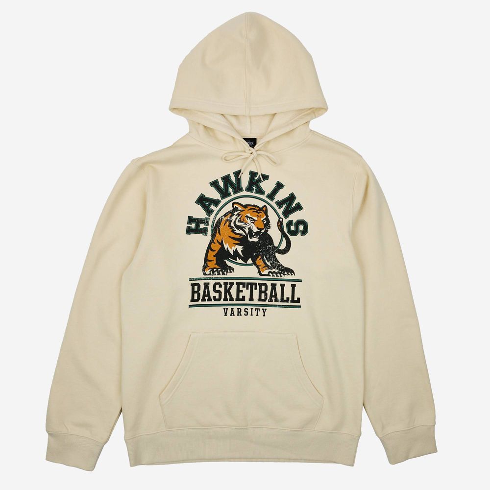 New - Men's Stranger Things Hawkins Tigers Pullover Sweatshirt - Off-White M