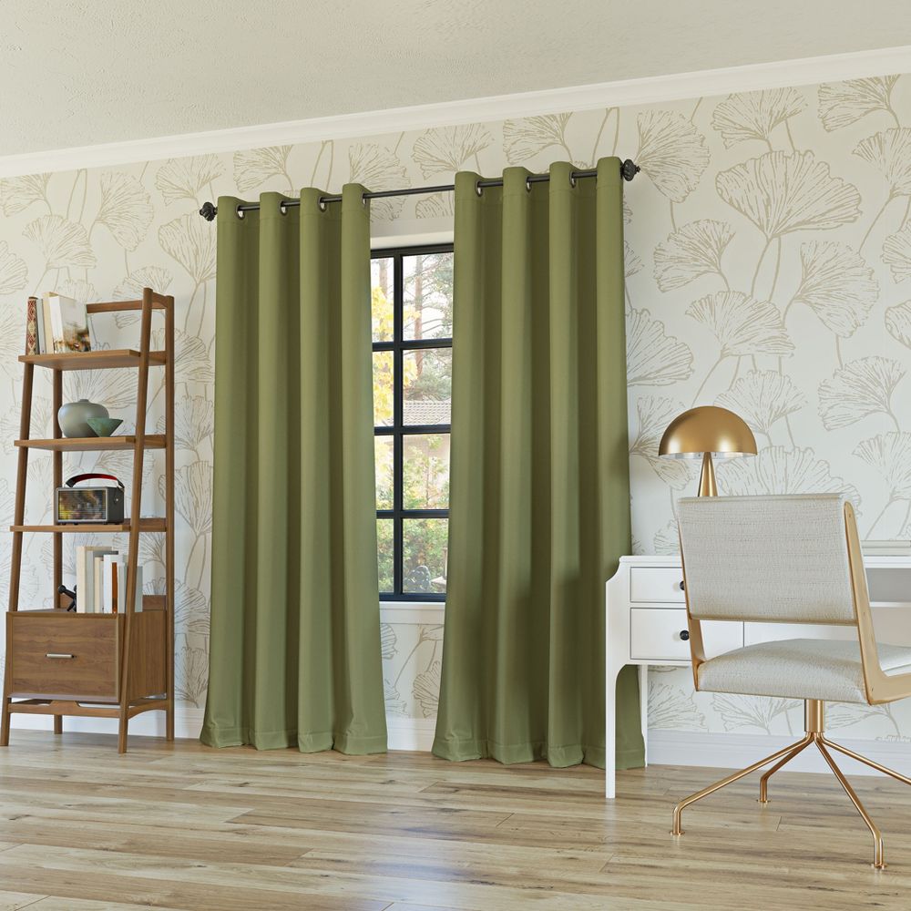 New - 52"x84" Sun Zero 100% Blackout Oslo Theater Grade Grommet Curtain Panel Sage Green: Modern Energy Efficient Indoor