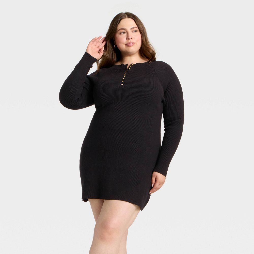 New - Women's Long Sleeve Mini A-Line Dress - Universal Thread™ Black 3X