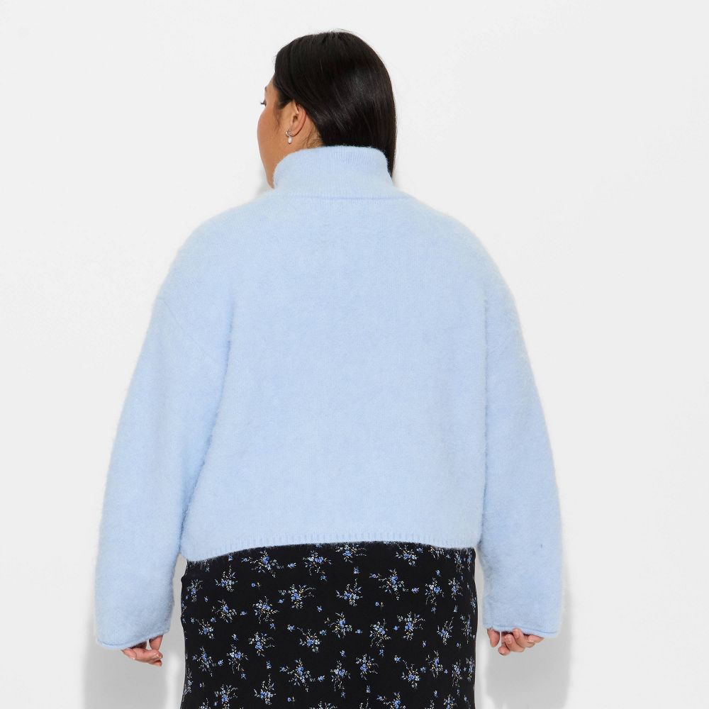 New - Women's Full Zip Mock Turtleneck Cardigan - Wild Fable™ Light Blue XXL