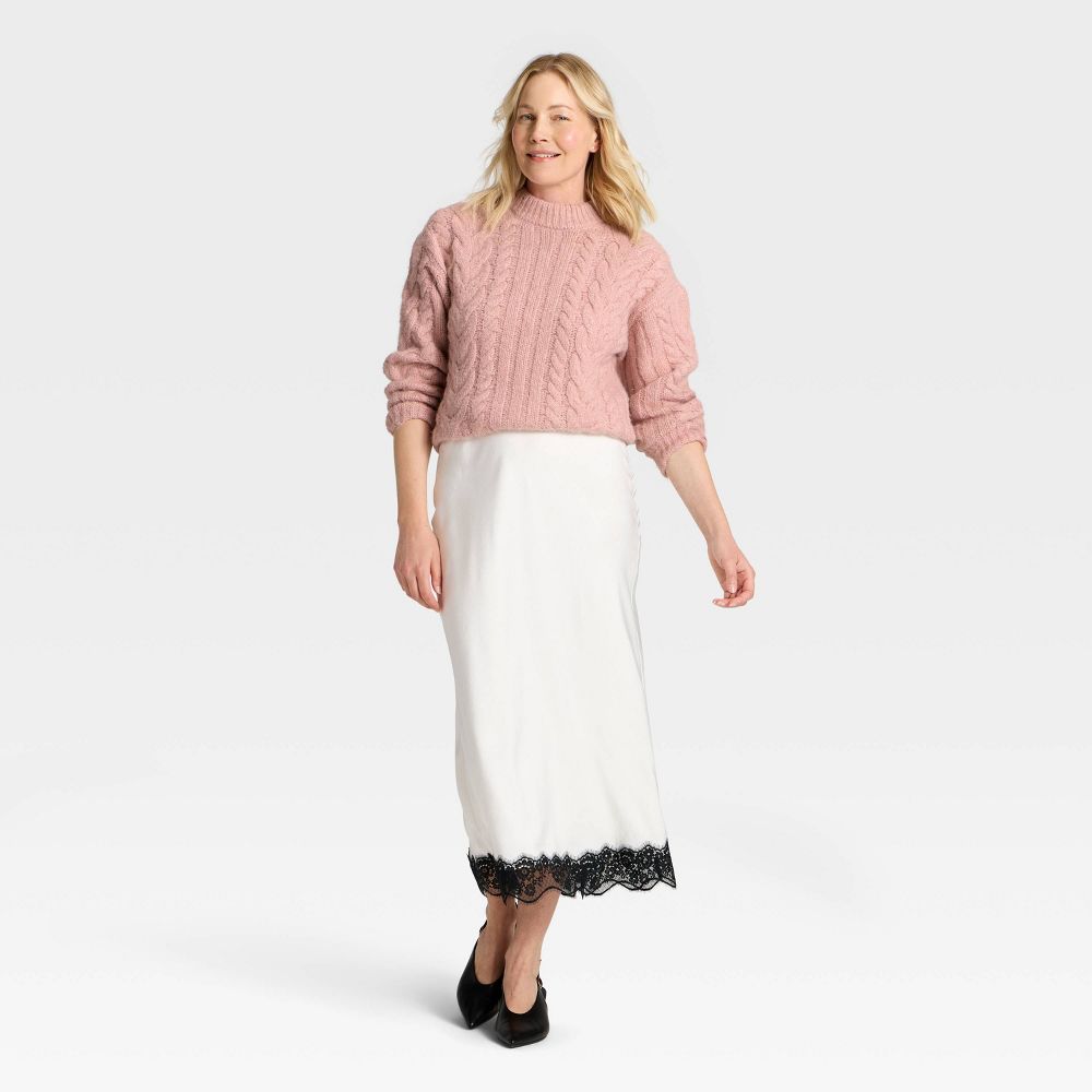 New - Women's Cabled Sweater - A New Day™ Pink XL