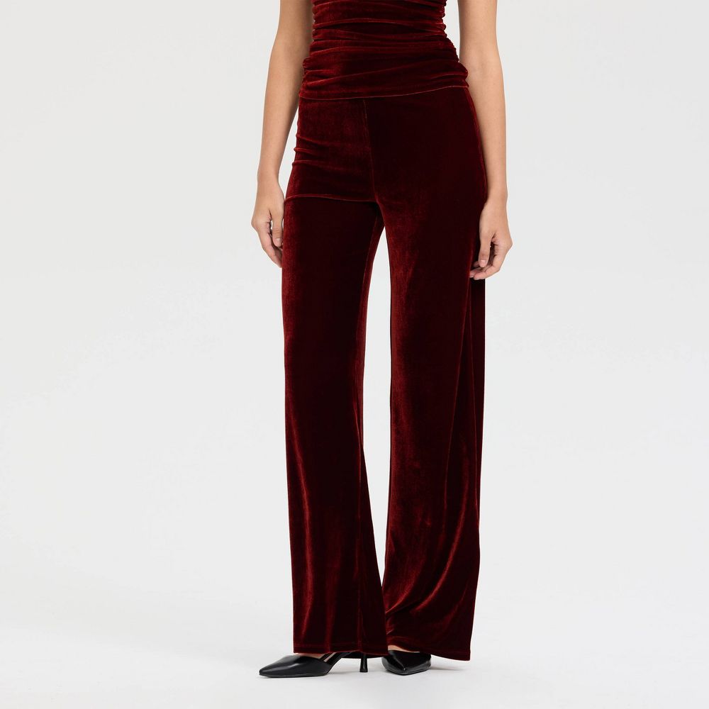 New - Women's High-Rise Wide Leg Velvet Pull-On Pants - A New Day™ Rose Red XL