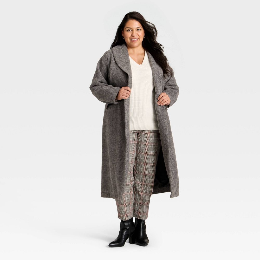 New - Women's Belted Coat - Ava & Viv™ Dark Gray 3X