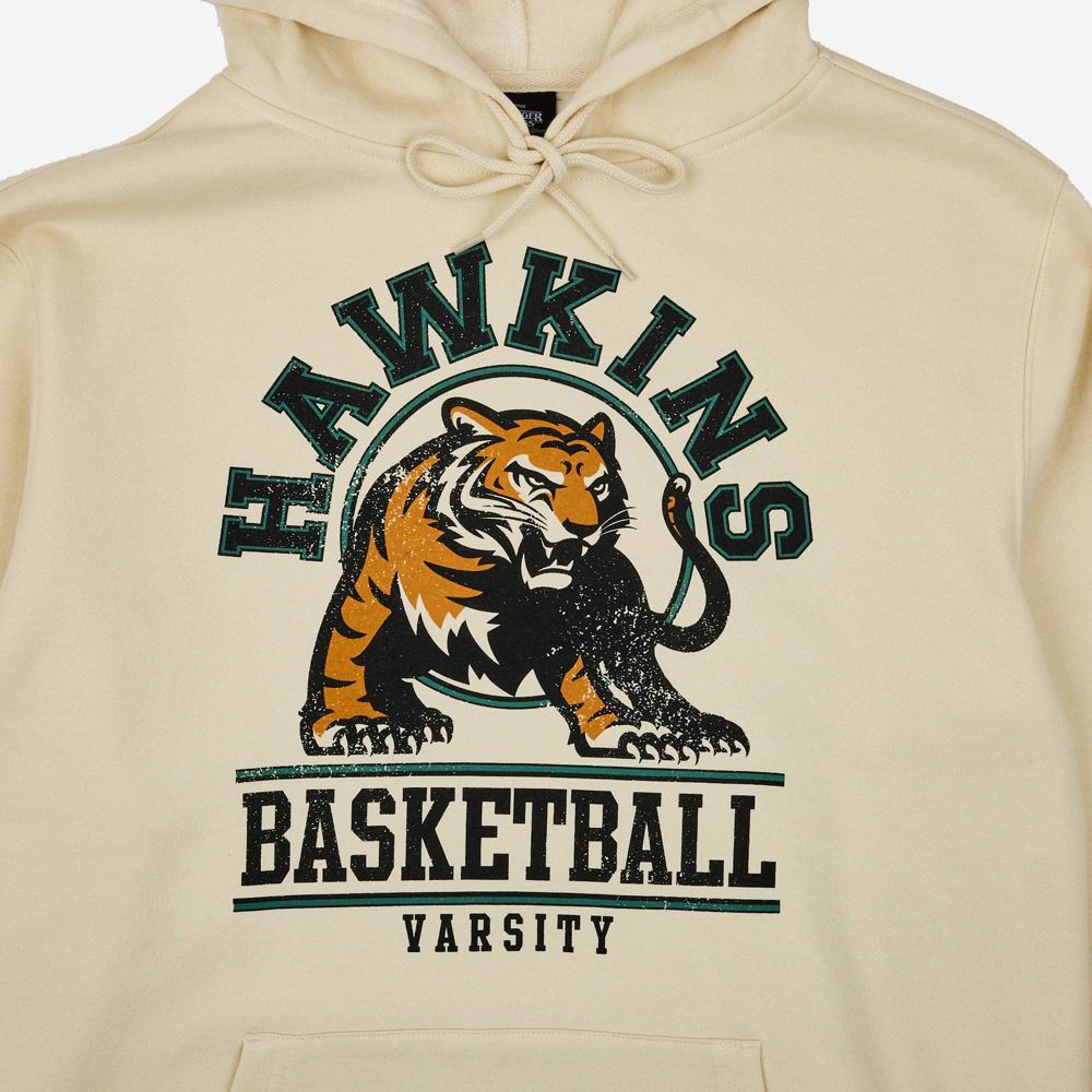 New - Men's Stranger Things Hawkins Tigers Pullover Sweatshirt - Off-White M