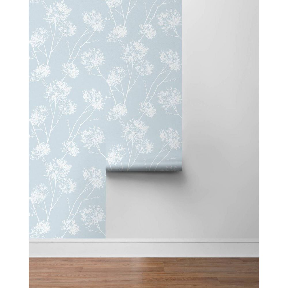 New - NextWall One O'Clock Botanical Peel and Stick Wallpaper Light Blue: Removable, Self-Adhesive, Washable, 30.75 Sq Ft Coverage