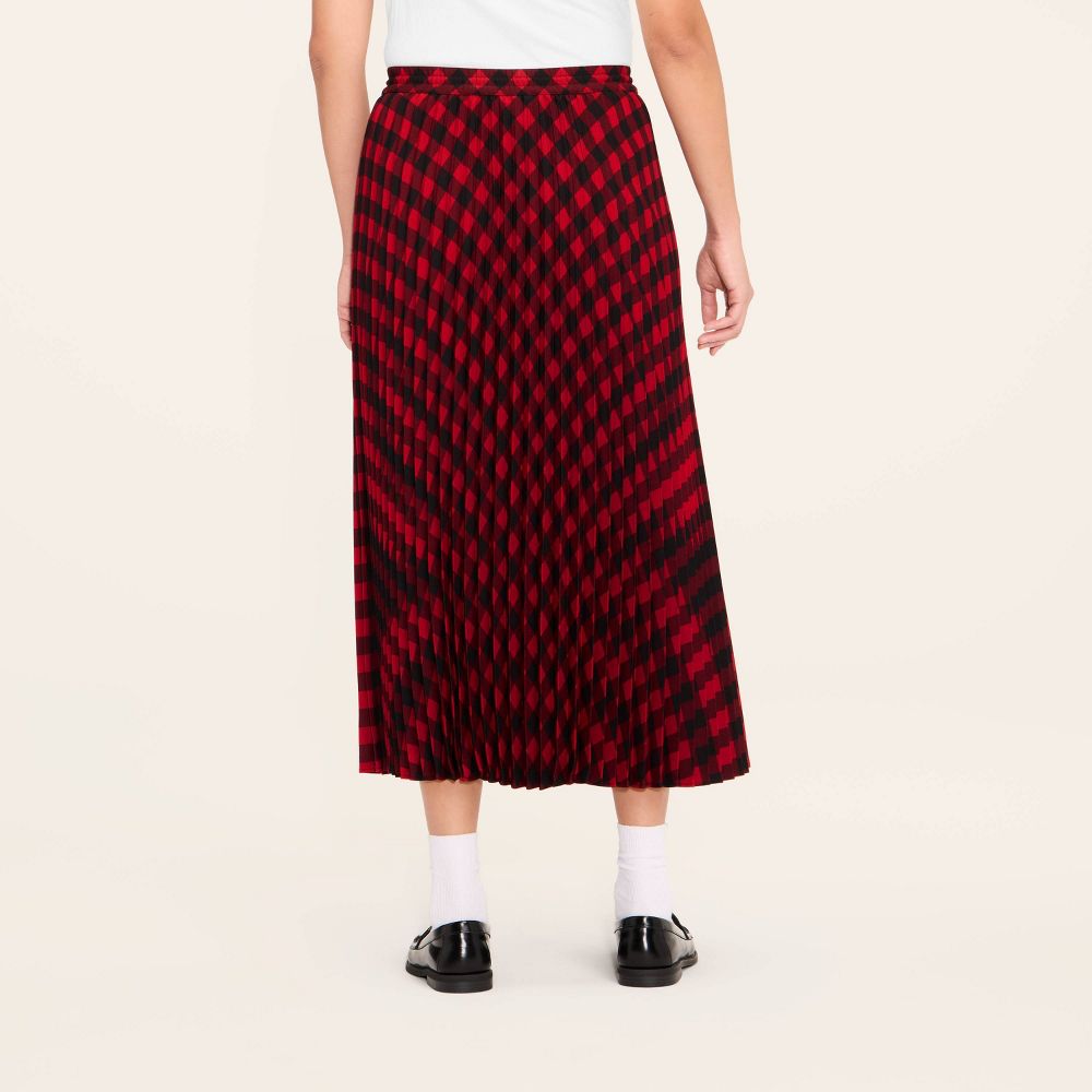 New - Women's Buffalo Check Midi A-Line Pleated Skirt - Woolrich x Target Red/Black XXS