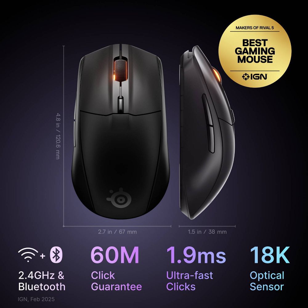 New - SteelSeries Rival 3 Wireless Gaming Mouse - Black