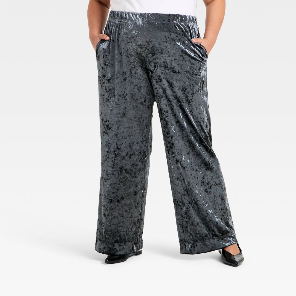 New - Women's Crushed Velour Pull-On Pants - A New Day™ Black XXL