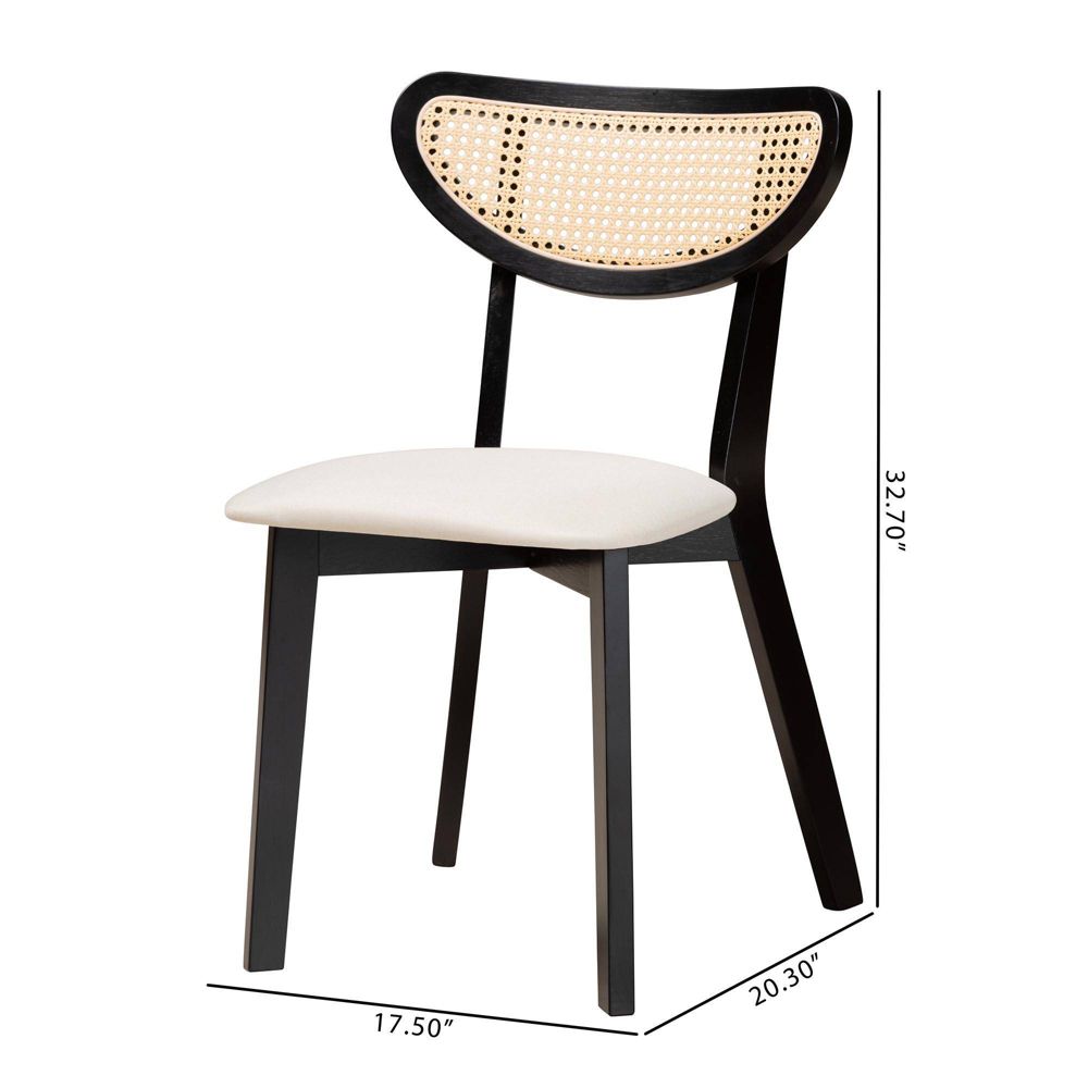 New - Baxton Studio 2pc Dannell Fabric and Wood Dining Chairs: Mid-Century, Rattan Detail, Foam Padded