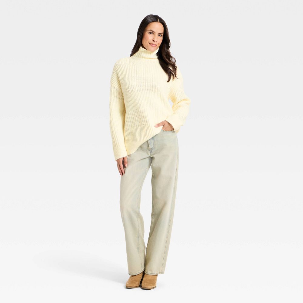New - Women's Long Sleeve Textured Mock Turtleneck Pullover Sweater - Universal Thread™ Cream M