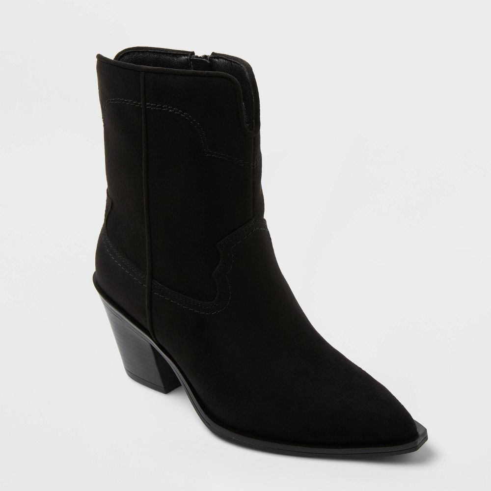 Open Box - Women’s Dallas Wide Width Ankle Western Bootie with Memory Foam Insole – Universal Thread™ Black 6WW