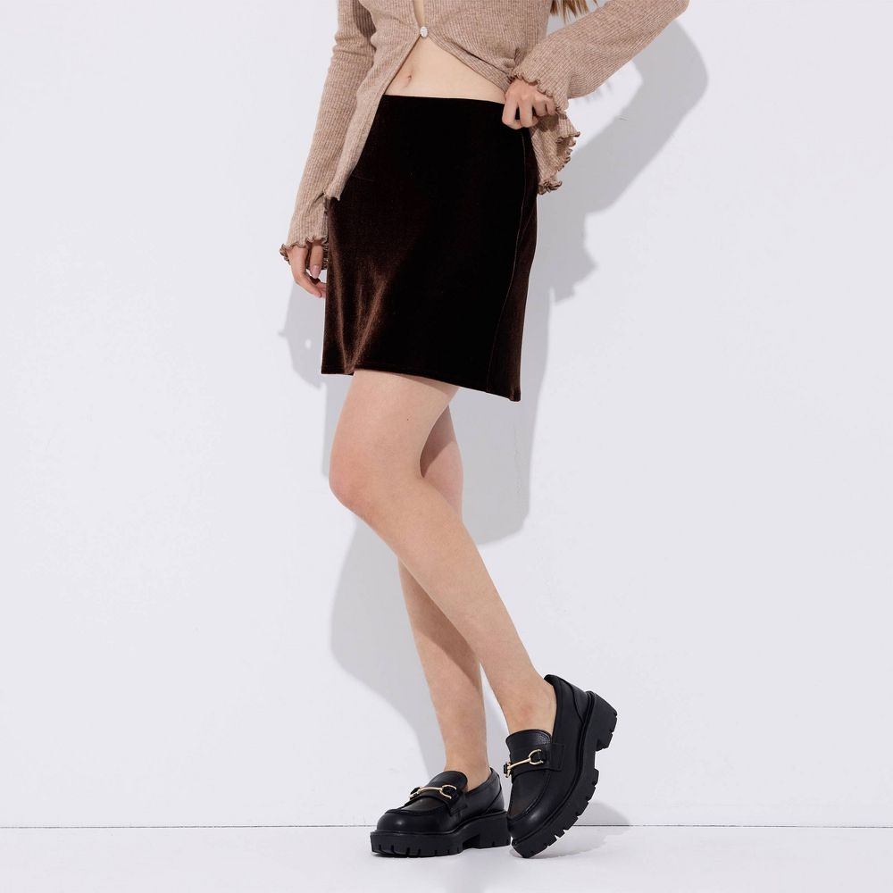 New - Women's Velvet Mini Pull-On Skirt - Wild Fable™ Brown S