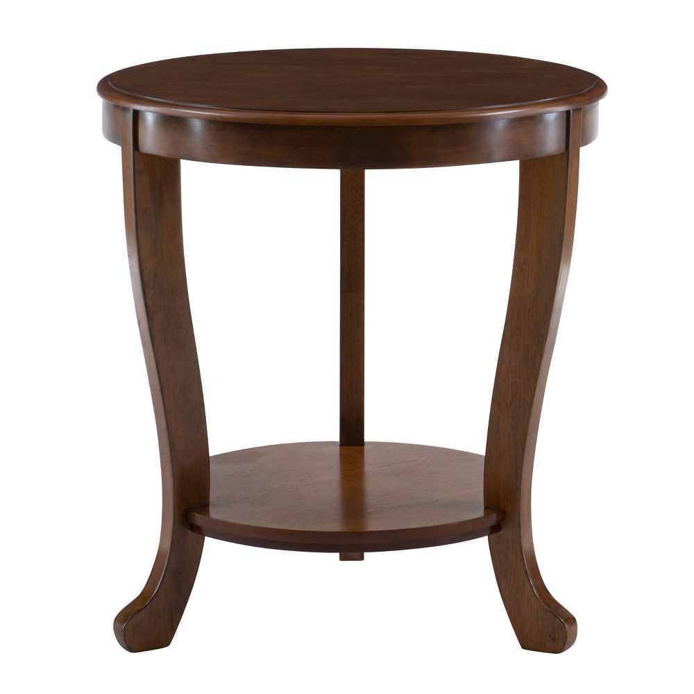 Open Box - Dermott Transitional Side Table with Lower Shelf Hazelnut Brown - Powell: Elegant Round End Table for Living Room