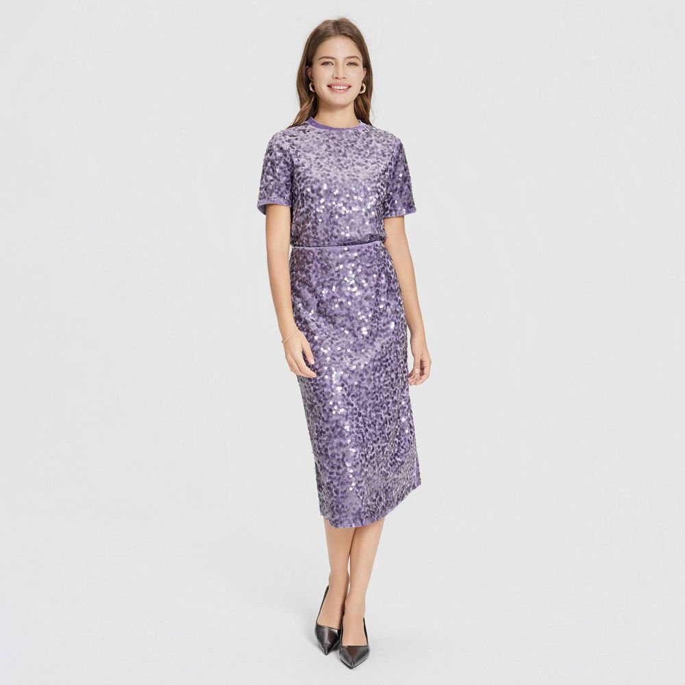 New - Women's Sequin Pencil Skirt - A New Day™ Light Purple L