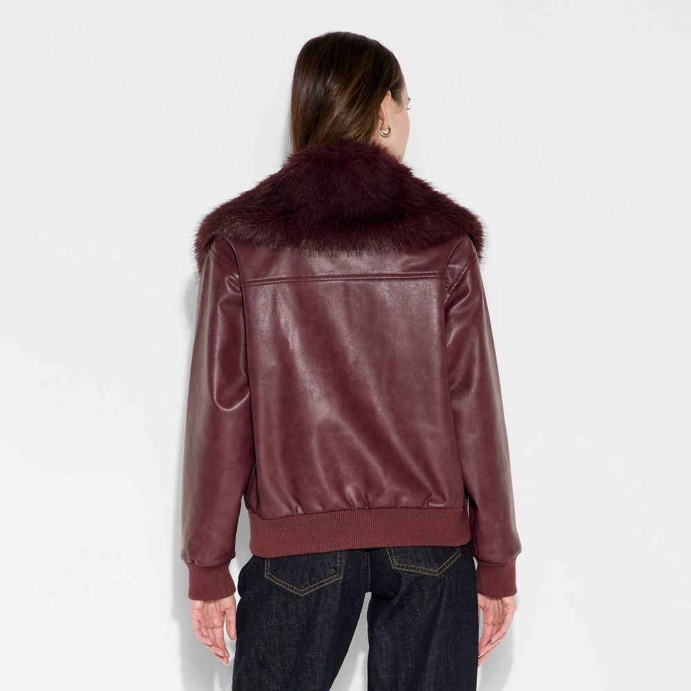 Open Box - Women's Faux Leather Bomber Jacket - Wild Fable™ Red S