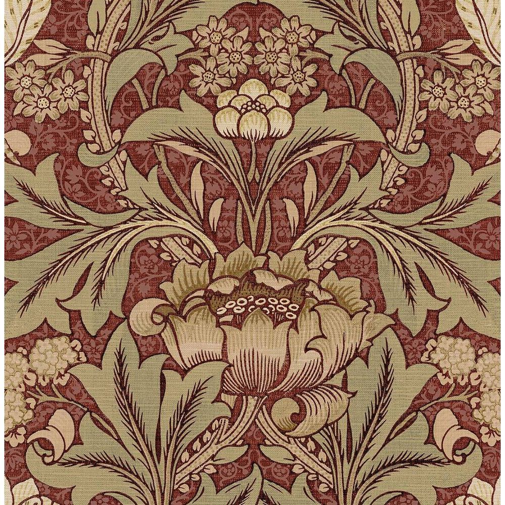 New - NextWall Red Clay and Lichen Acanthus Floral Peel and Stick Wallpaper