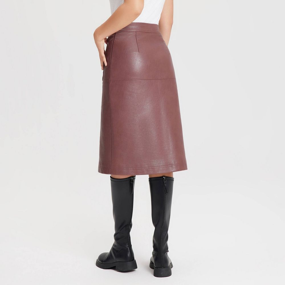 New - Women's Faux Leather Midi A-Line Skirt - Universal Thread™ Red 10