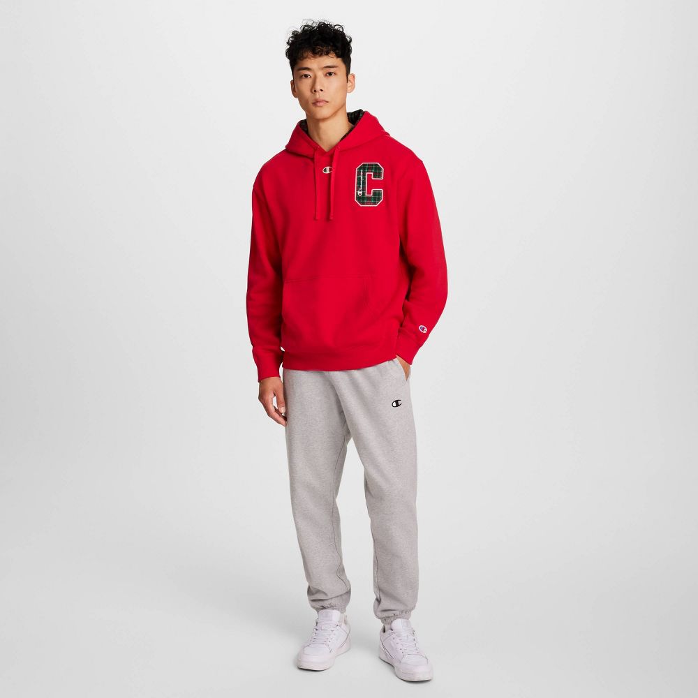 New - Champion Men's Plaid Hooded Sweatshirt - Red M