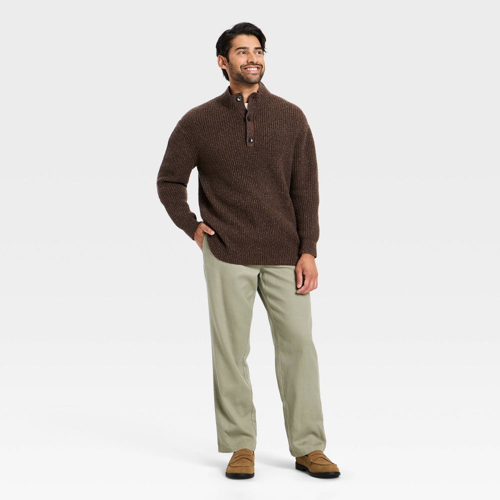 New - Men's Mock Neck Button Sweater - Goodfellow & Co™ Brown L