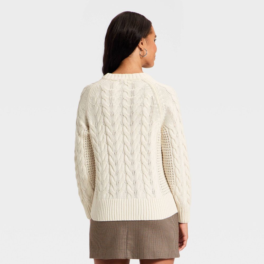 New - Women's Round Neck Cable Sweater - A New Day™ Cream S