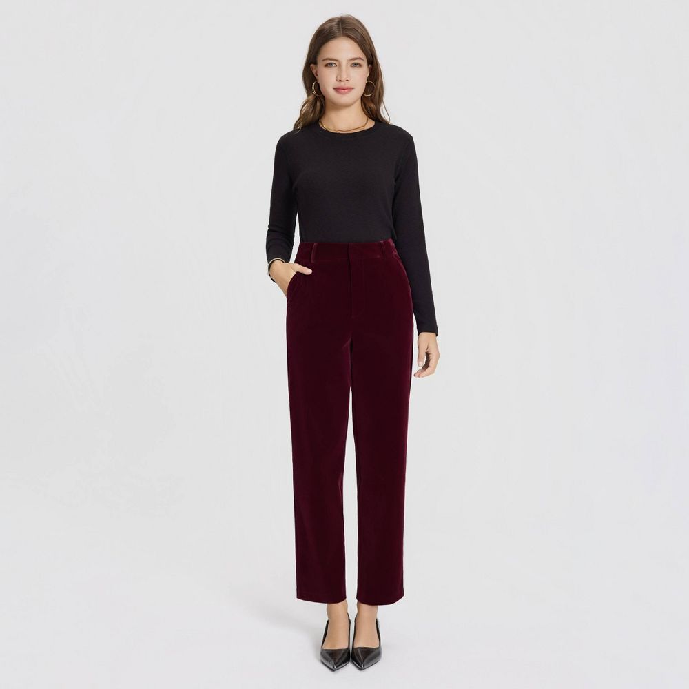 New - Women's Mid-Rise Velvet Tapered Trousers - A New Day™ Wine Red 16