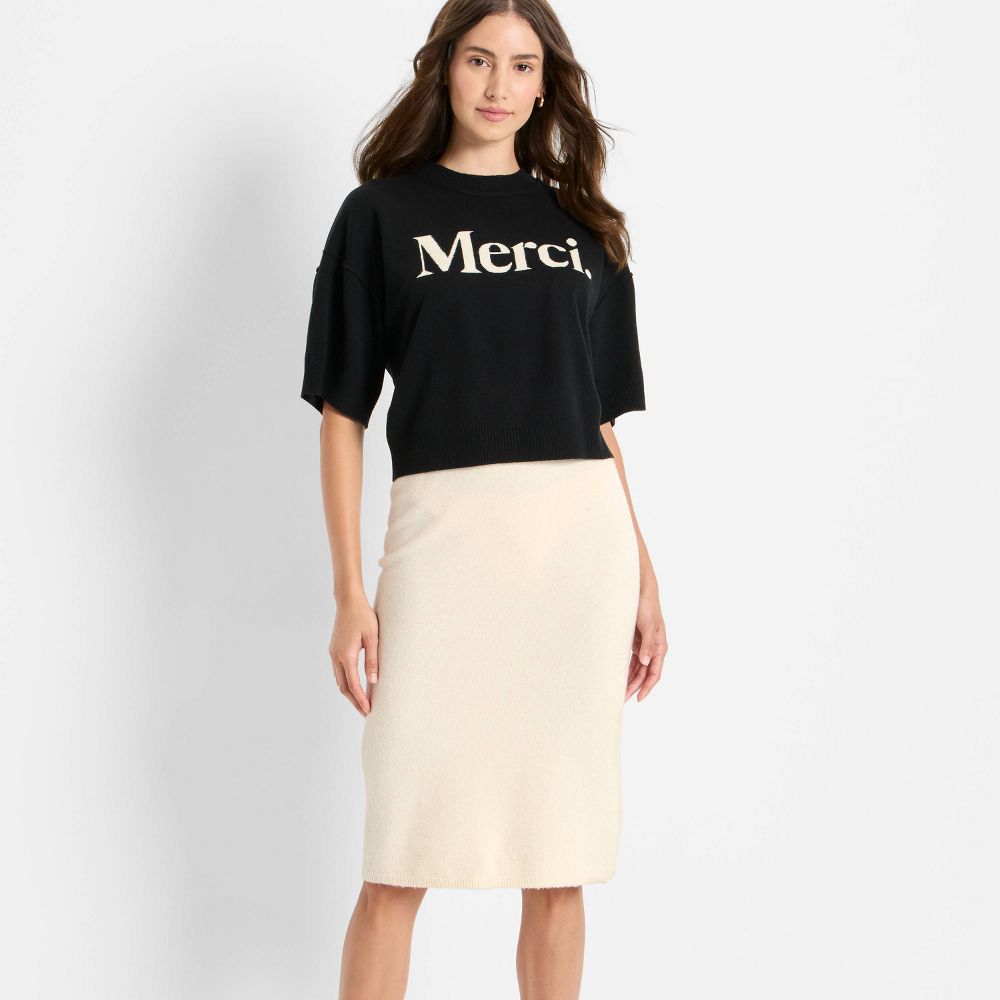 New - Women's Textured Midi Sweater Skirt - Future Collective Cream XS